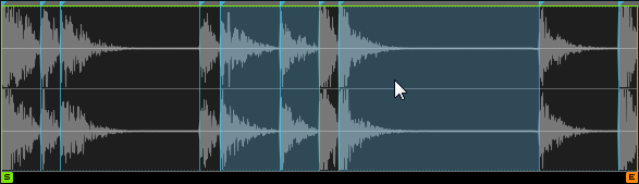 The Sync / Slice tab with numerous slices of a sample selected.
