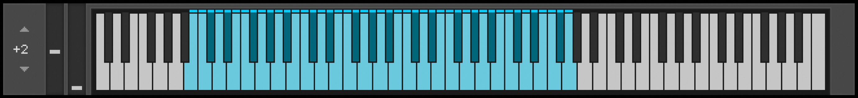 The on screen keyboard, including mapped keys highlighted in blue.