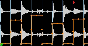 A stereo sample with a custom envelope in the shape of a square wave.