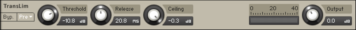 The Transparent Limiter effect interface.