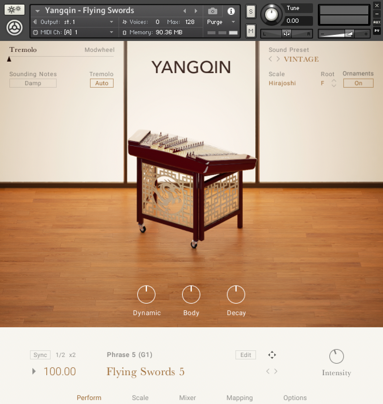 The Yangqin instrument performance view.