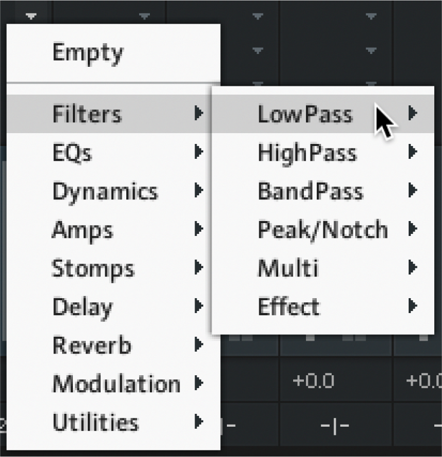 The submenu of an expanded dropdown menu.