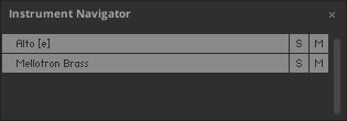 The instrument navigator pane, displaying which instruments are loaded in the multi.